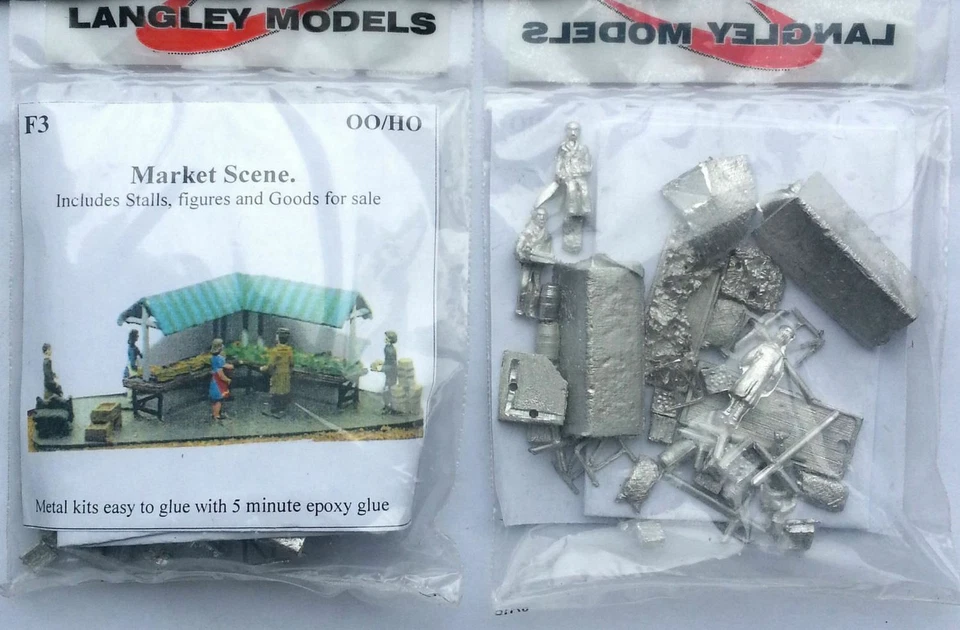 Market Scene F3 UNPAINTED OO Scale Langley Models Kit People Figures 1/76 - Image 2 of 3