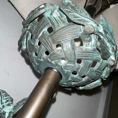 Vintage FREDERICK COOPER Tall Bronze Table Lamp & Shade, Vine, Nest, Dragonfly - Picture 11 of 24