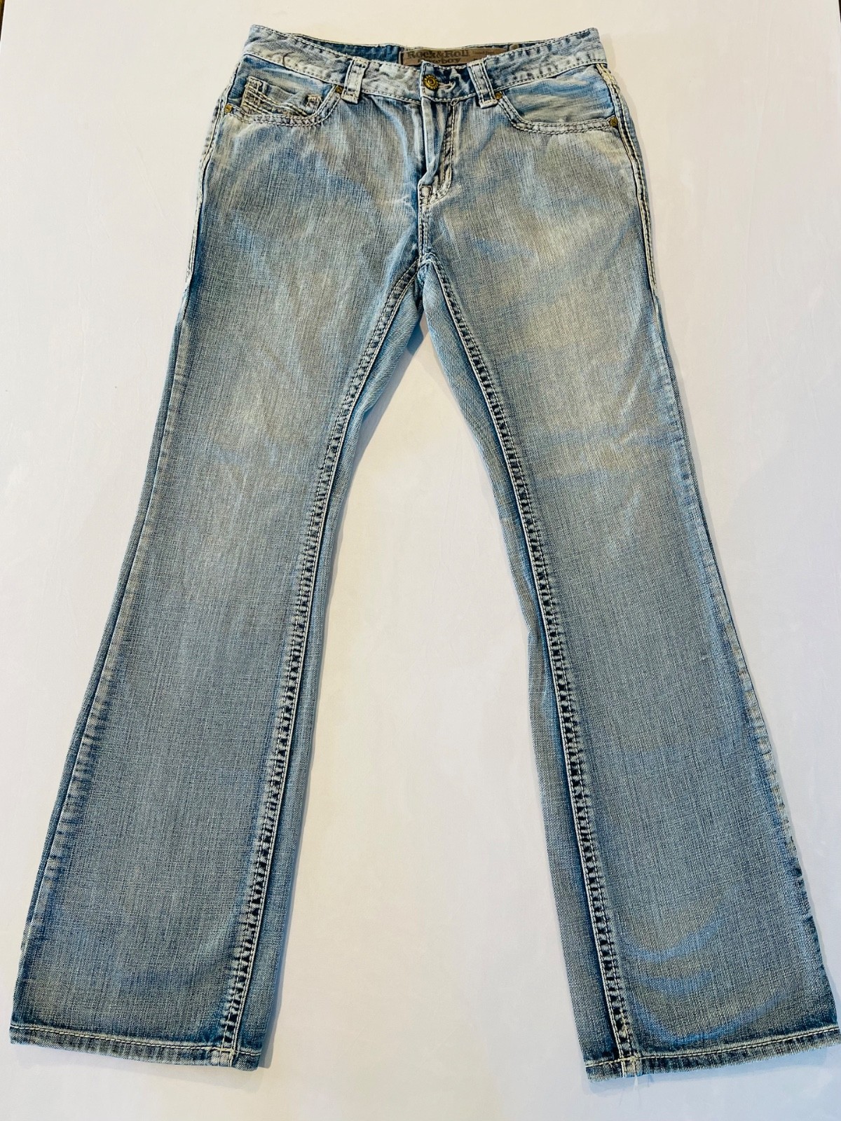 Rock & Roll Cowboy Regular Bootcut Light Wash Jeans Mens 32 x 34 Western Rodeo