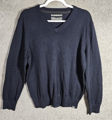 Eddie Bauer Cotton Cashmere Knit Sweater Mens Size Medium Navy