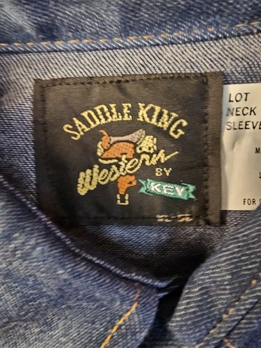 Vintage Key Saddle King Size 17 Denim Pearl Snap Western Shirt Mens Made In USA - Picture 5 of 10