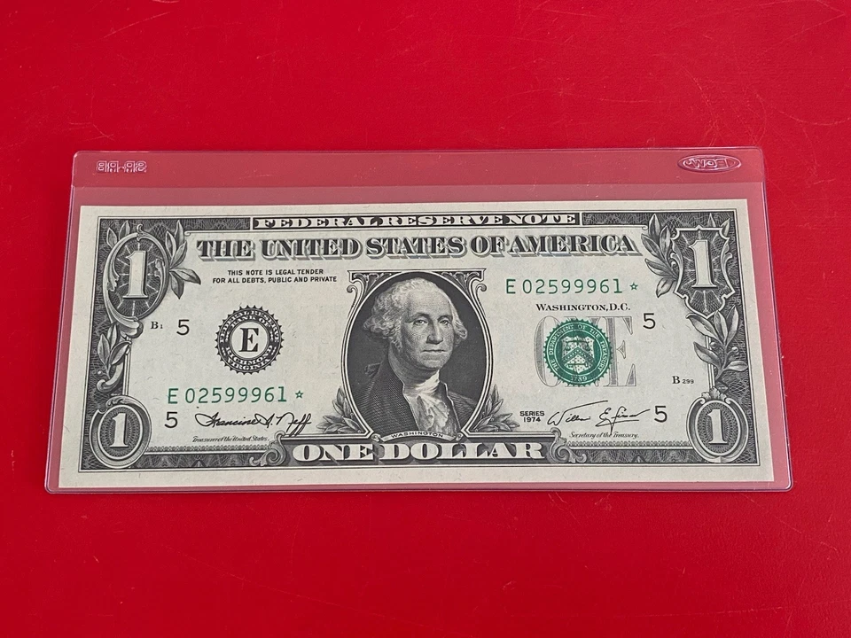 1974 STAR NOTE $ 1 DOLLAR BILL ( RICHMOND E ) UNCIRCULATED - Image 2 of 3