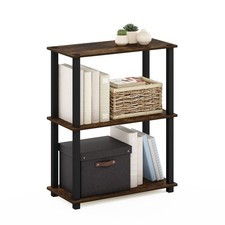 Storage Shelves 3 Tier Square Tube Toolless Open Amber Pine Furinno TURN-S-TUBE