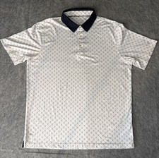 MAELREG Performance Polo White/Navy All Over Golf Club Print Shirt Mens L - EPOC