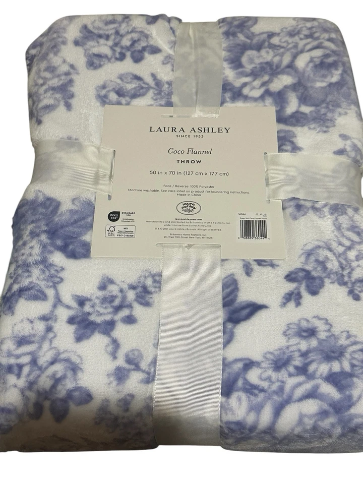 Manta reversible de franela de coco ciruela floral púrpura Laura Ashley NUEVA Foto 3 de 4