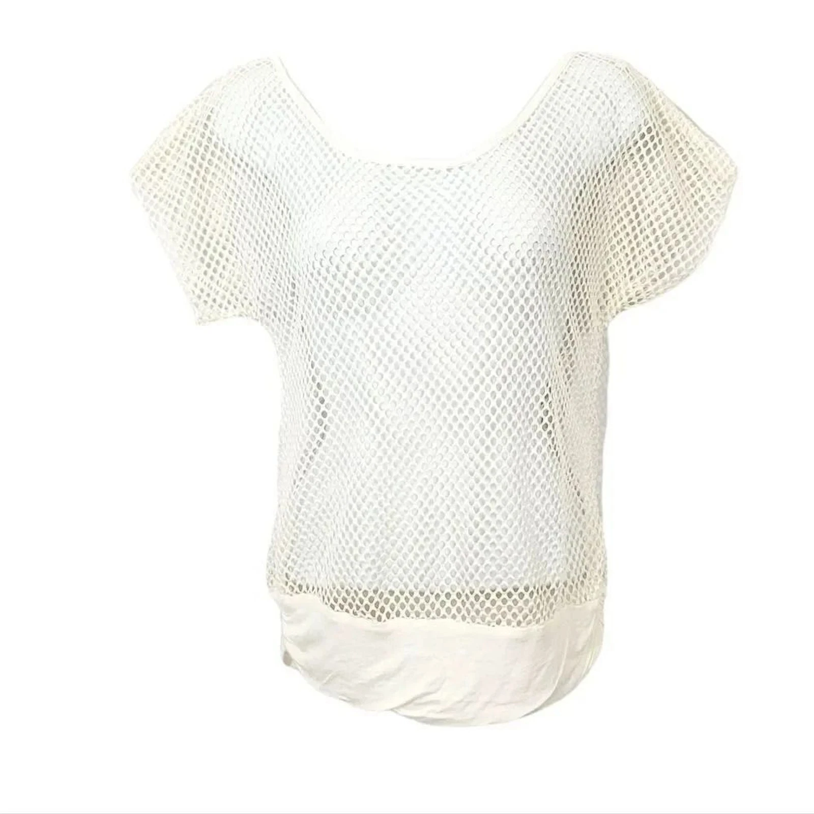 OFF WHITE Top vintage anni 80 90 D'flore Company maglia intrecciata trasparente colore bianco sporco taglia S