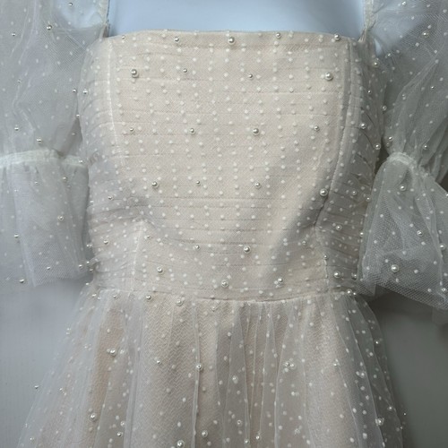 By Watters Macaron Ivory Blush Bridal Wedding Elegant Puff Sleeve Dress- Size 10 - Picture 8 of 17