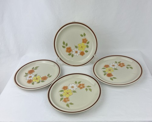 Lot Of 4 Vintage Flower Garden Salad Bread Plates Stoneware Interpur Japan 7.5” - Picture 2 of 14