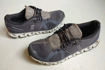On Clouds 5 Shark Gray Pebble Women Sneakers Purple Mesh Running Lace up Logo 6