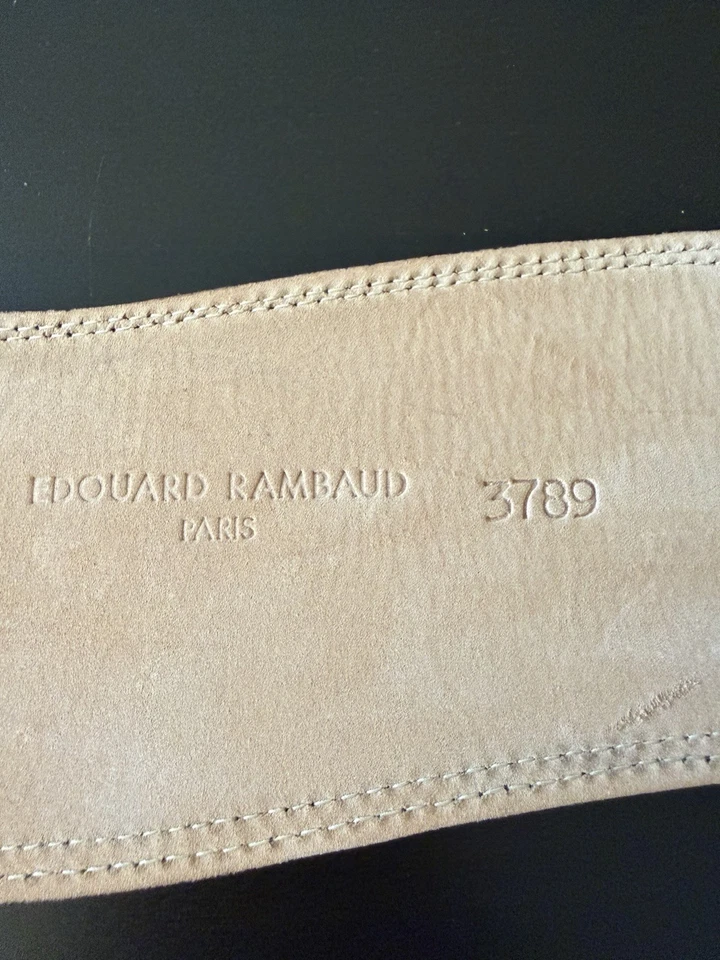 复古 Édouard Rambaud Paris 腰带金色心形扣 33.5 黑色麂皮绒 — 第 3/4 张图片