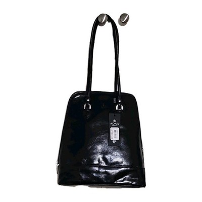 ADAX Black Shoulder Bag Silver Hardware Zip Closure Zipper Accent Women