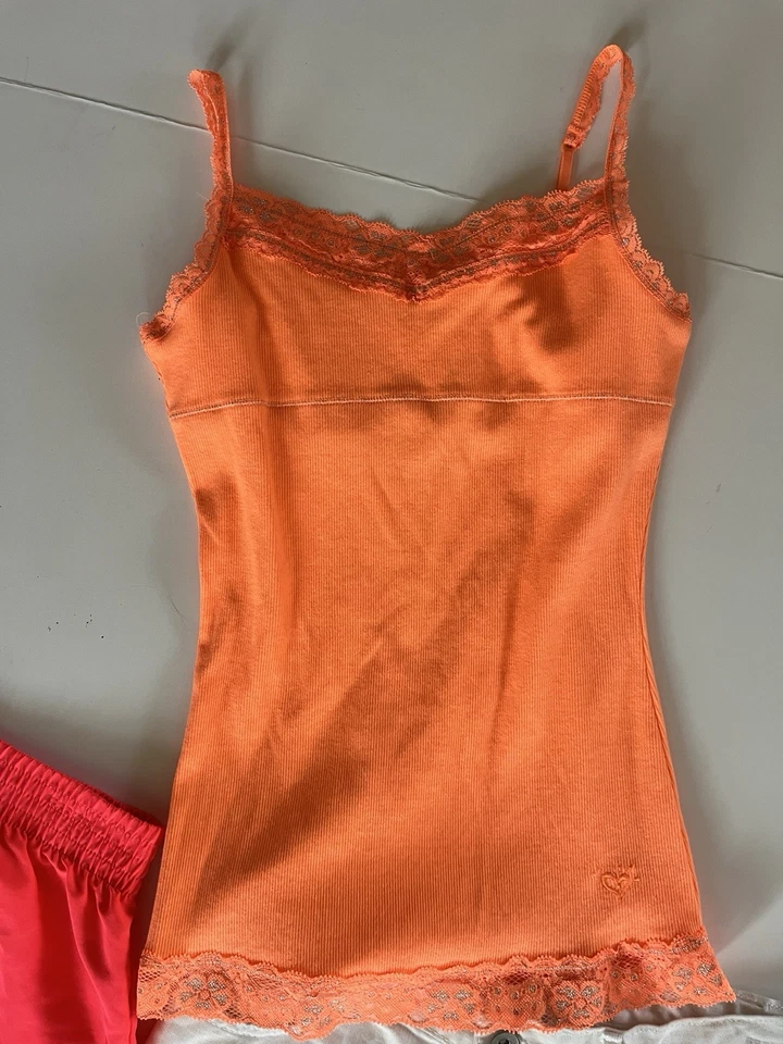 Lot 3 Girl's Ribbed Tank Cami White Denim Shorts Athletic Cut Out Neon Sz 10-12 - Image 2 of 4