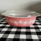 *PYREX *Pink Daisy *2 1/2 Quart Oval Casserole 045 & Lid *Vintage *1956-1962