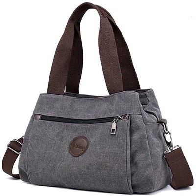 DORRISO Canvas Tote Bag for Women   Multi Pocket Shoulder Hobo L, Light Grey 