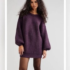 Free People Lola Sweater Mini Dress Deep Purple Oversized Sweater