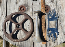 Vtg Rusty Auto Steering Wheel Stebel Horn Chrome Flame Hitch Cover -3 Pc