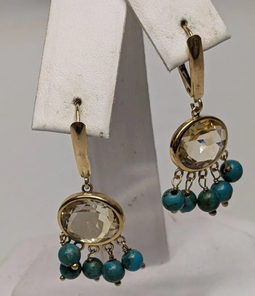 Juego de pendientes vintage de oro amarillo de 14k turquesa citrino 4,1 gramos en total Foto 2 de 4