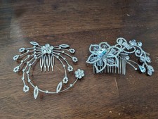 Lot of 2 Formal Silver Rhinestone floral design hair side comb wedding, prom