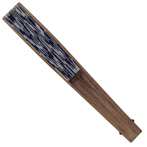 VTG Japanese Sensu Folding Fan Die-Cut Smoked Bamboo & Blue & White Check Fabric - Picture 3 of 3