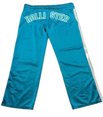 Vtg Hollister ProSport Capri Track Pants Back Logo Spellout Blue Low Y2K