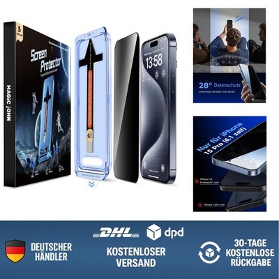 MAGIC JOHN 2 Stück für iPhone 15 Pro(6,1 Zoll) Sichtschutz Glas, A