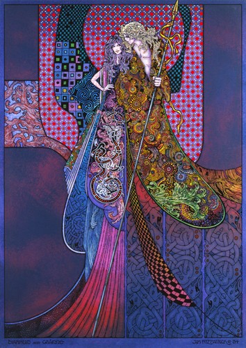 DIARMUIDA Y GRANO 23x16 Estampado Artístico por Jim FitzPatrick Fantasía Irlandesa Celta - Imagen 2 de 6