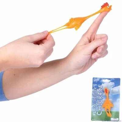 RINCO STRETCHING CATAPULT SLINGSHOT CHICKEN 4.5" Rubber Yellow Bird Finger Flying Toy