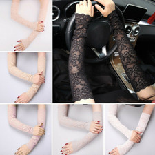 Women Lace Gloves Sunscreen Long Lace Fingerless Mittens Ladies Driving Gloves