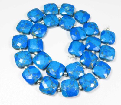 Blue Copper Turquoise Faceted Briolette Beads Matched Pair AAA+ Gemstone 2 Pcs