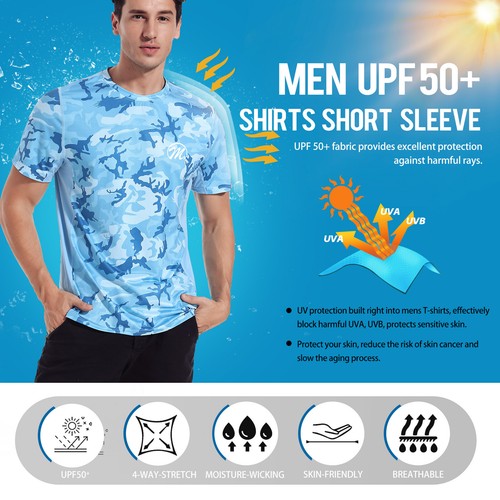 Mens UPF 50+ UV Sun Short / Long Sleeve Shirts Outdoor SPF Rash Guard for Swim - Picture 6 of 55