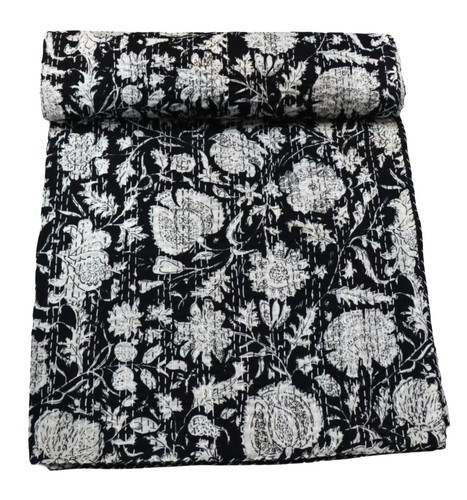 Indian Handwoven Floral Cotton Kantha Quilt , Bedspread , Throw Blanket - Picture 42 of 57