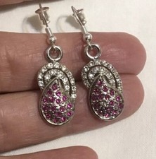 Stamped White Gold Plated, Pink Stone, Small Earrings.  UK.