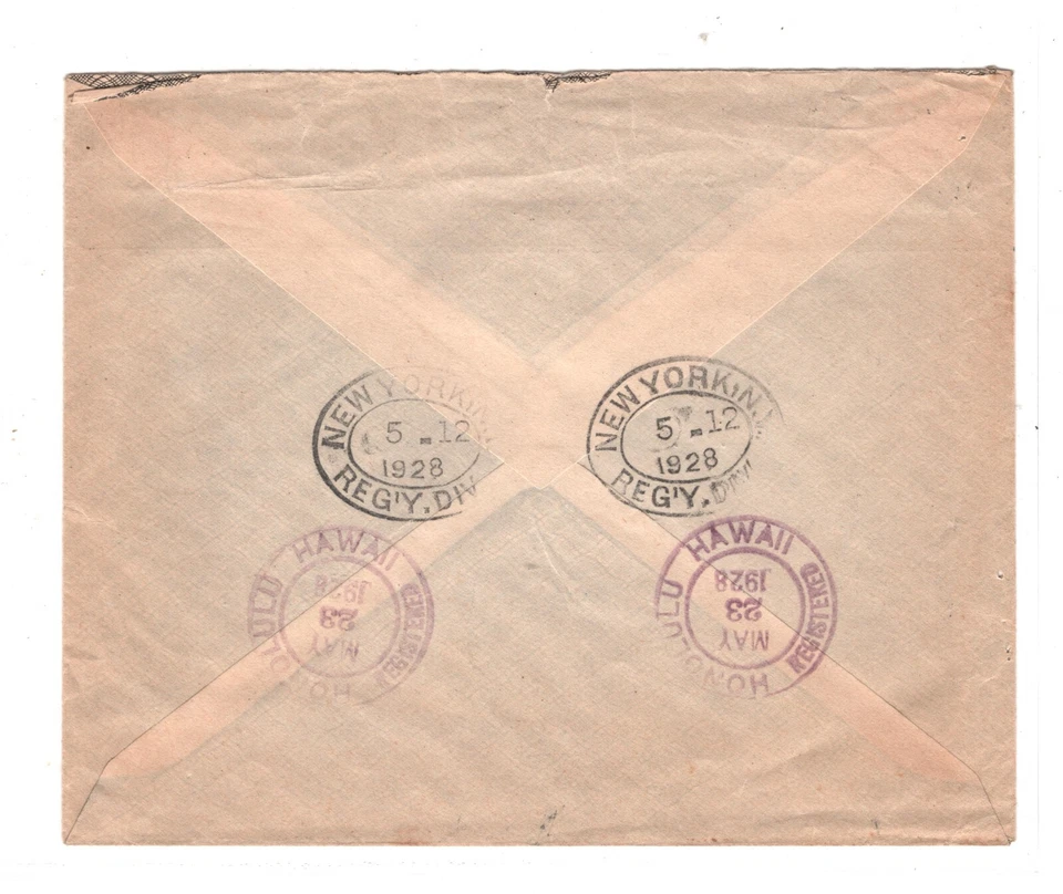 MALTA KGV Cover Registered USA HAWAII DESTINATION Honolulu 1928 {samwells}MA1800 - Image 3 of 4