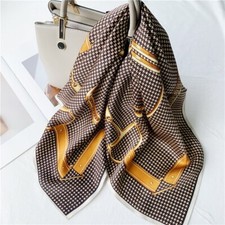 100 Silk Square Scarf Women neckerchief shawl Wrap Black Brown Plaid 65 65cm