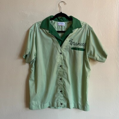 Vintage 1950s Hilton Bowling Shirt Green Two Tone Button Up