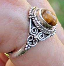 Solid Sterling Silver Tiger's Eye Oval Dainty Ring Size 9