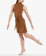 Balera Child LC Dance Costume Dress Tunic Mock Neck Slit Side Camel Brown D12228