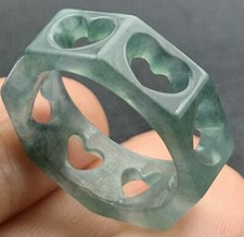 Video Certified Green A Jadeite Jade Heart Diamond Circle Ring NO. 7.25  418902