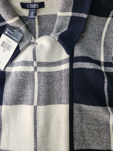 Chaps Knit Navy Plaid Asymmetrical Full Zip Up Sweater Vest Womens Plus 1XL NWT - Picture 7 of 8