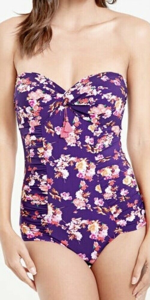 Traje de baño bohemio Watercult azul floral talla 8 B sujetador acolchado bandeau sin tirantes