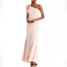 AQUAOne Shoulder Ruffle Crepe Gown