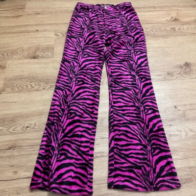 Tunnel Vision Zebra Faux Fur Flare Leg Club Pants Size XXS Pink