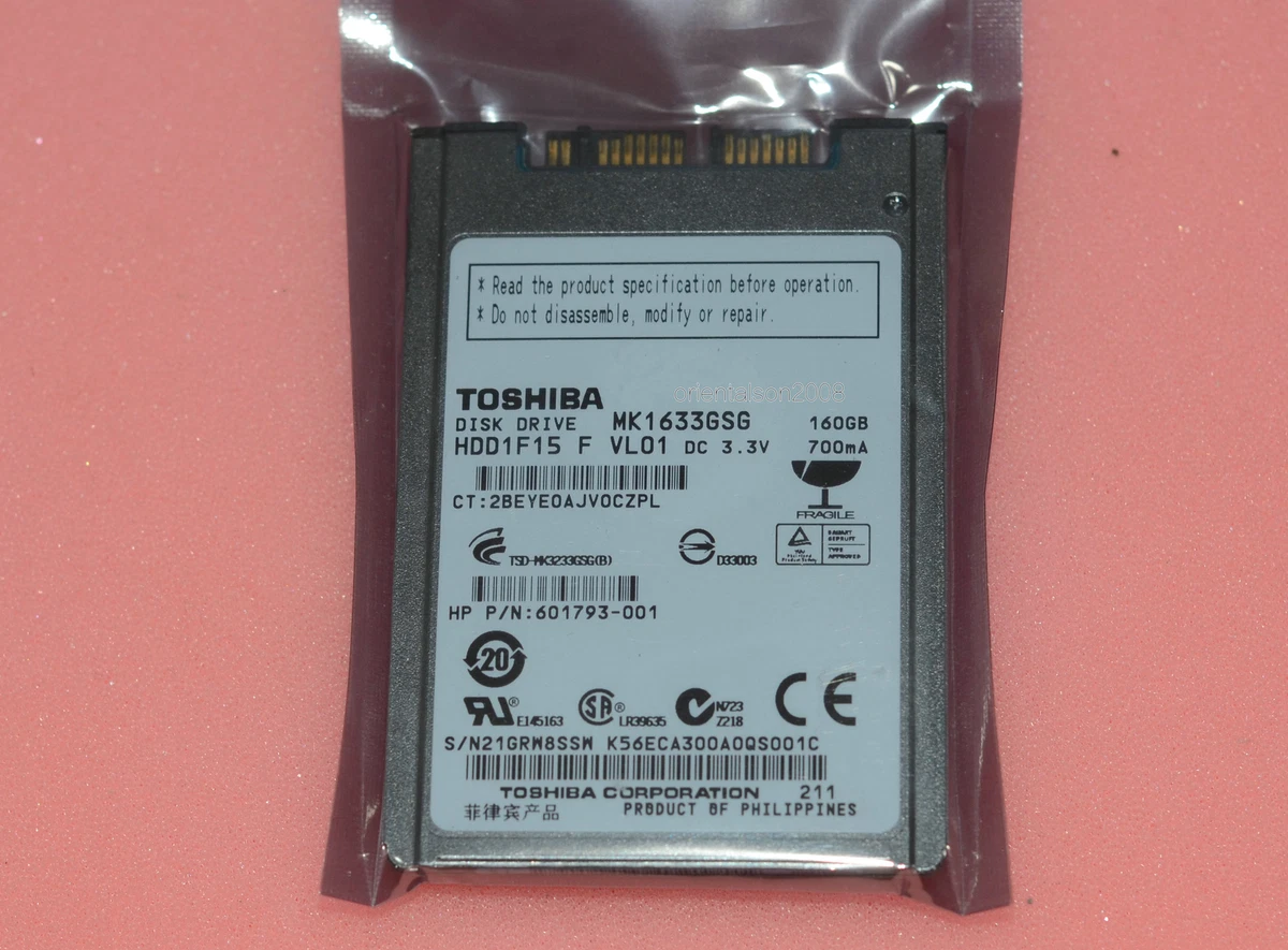 Toshiba 1.8" HDD MK1633GSG 160GB 5400 Rpm 8MB Micro MSATA Hard.