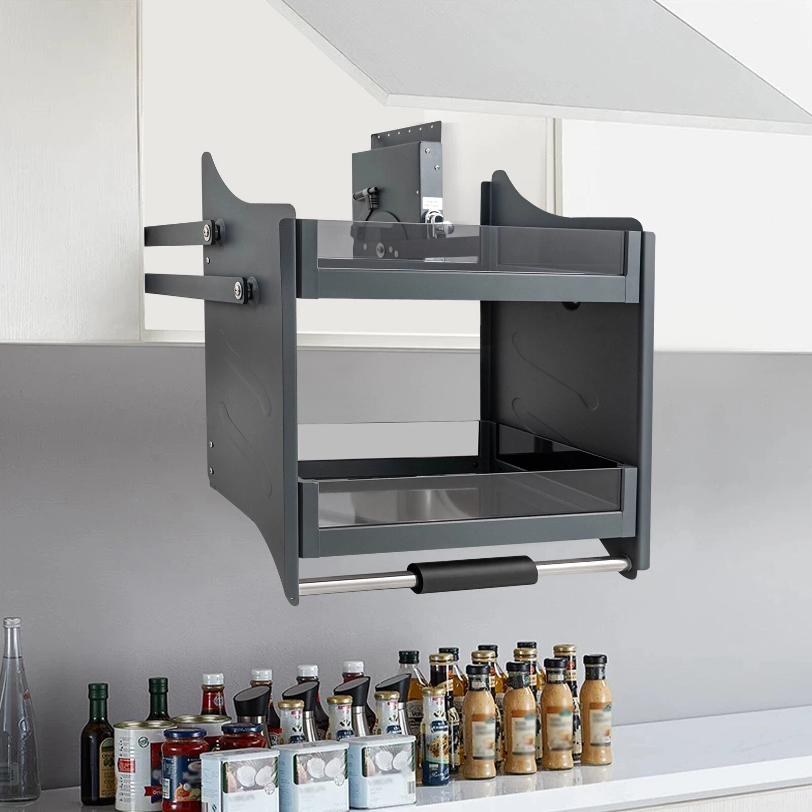 Pull-Out Cabinet Shelf Drop Down Shelf Pull-Down Lift for Kitchen Cabinet 2-tier