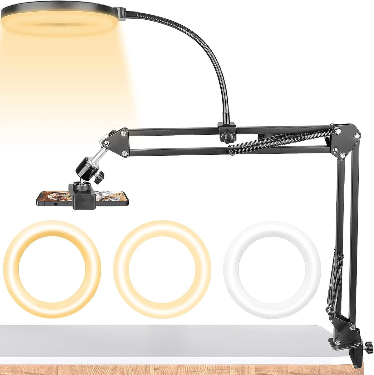 Overhead Phone Mount with Ring Light Overhead Tripod Phone Holder