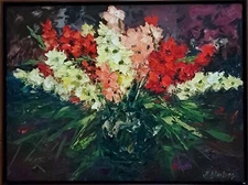ANDRE DLUHOS Gladiolus Flowers Still Life Bouquet Original Art Oil Painting
