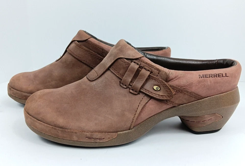 Zuecos Merrell Luxe de cuero marrón envejecido talla 10 Foto 2 de 4