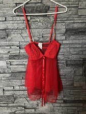 VTG FREDRICKS OF HOLLYWOOD RED SHEER LACE BABYDOLL LINGERIE VALENTINES SIZE MED