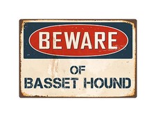Beware Of Basset Hound 8" x 12" Vintage Aluminum Retro Metal Sign VS038