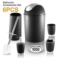 6pcs Bathroom Accessories Set Bin Soap Dispenser Toothbrush Tumbler Toilet Brush